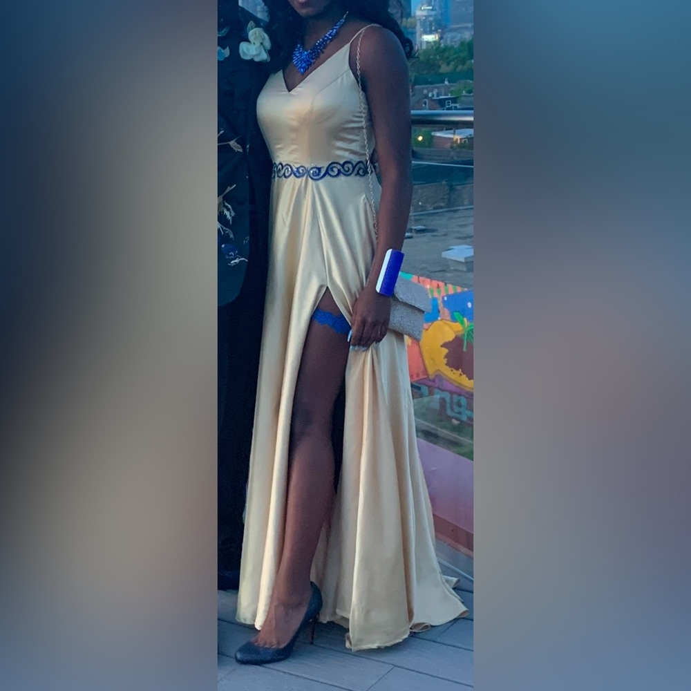 Gold and blue prom/ homecoming dress size 6.
